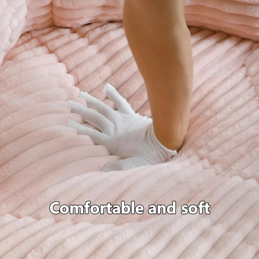 45 Oversized Bean Bag Chair Round with Armrests Corduroy Fabric 3 Pillows Comfy Lazy Sofa for Adults Living Room Bedroom Pink