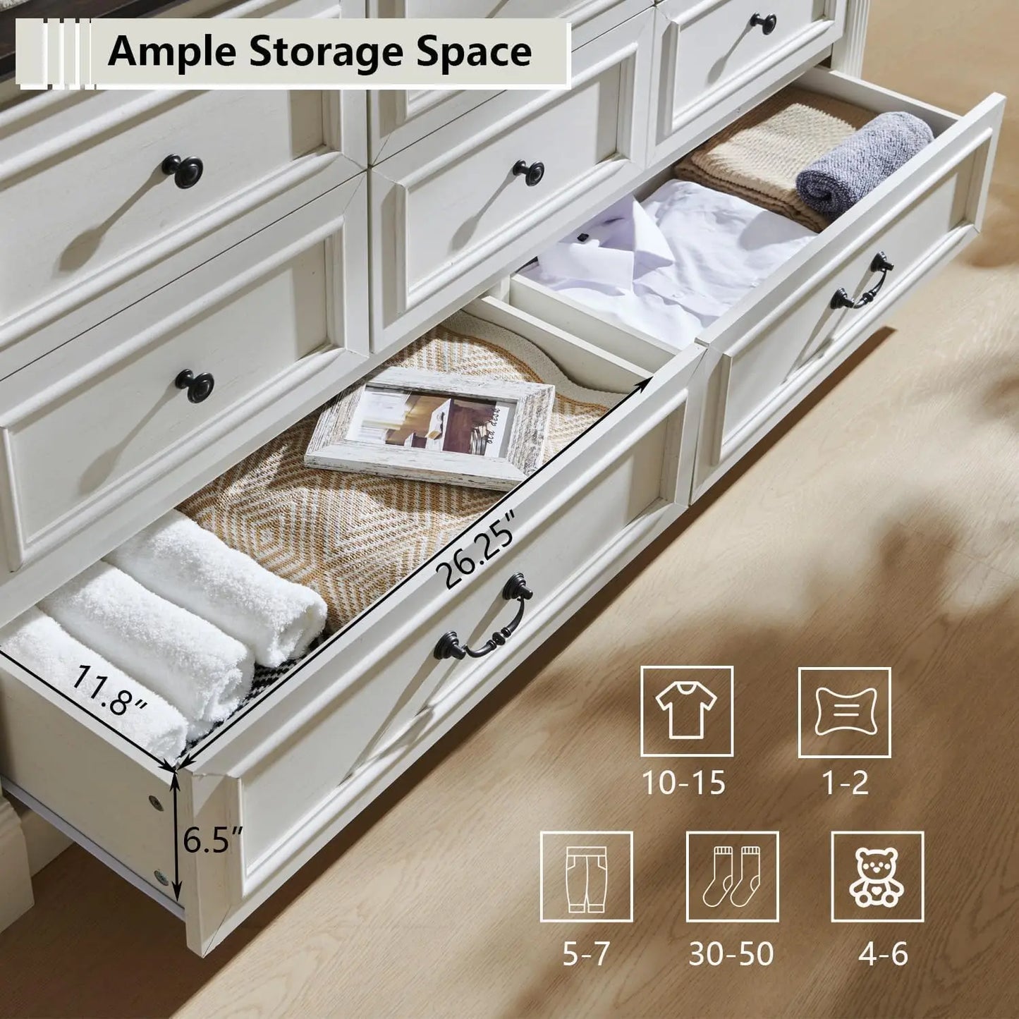 GYROOR Farmhouse 8 Drawer Dresser With Roman Columns