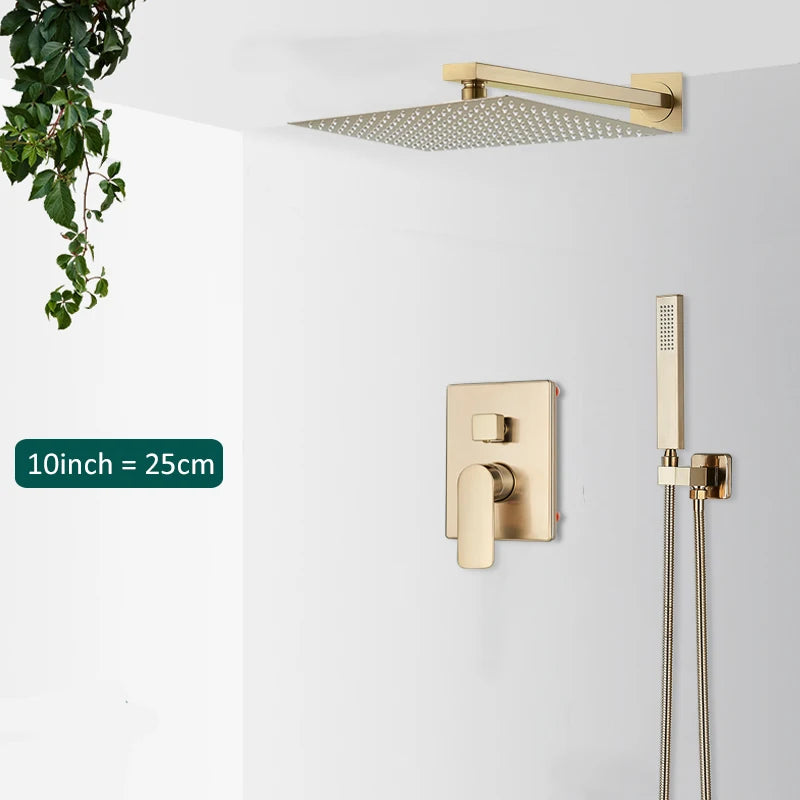 Brushed Gold Concealed Shower System Bathroom Rain Shower System Shower Mixer Tap Rainfall Shower Faucet