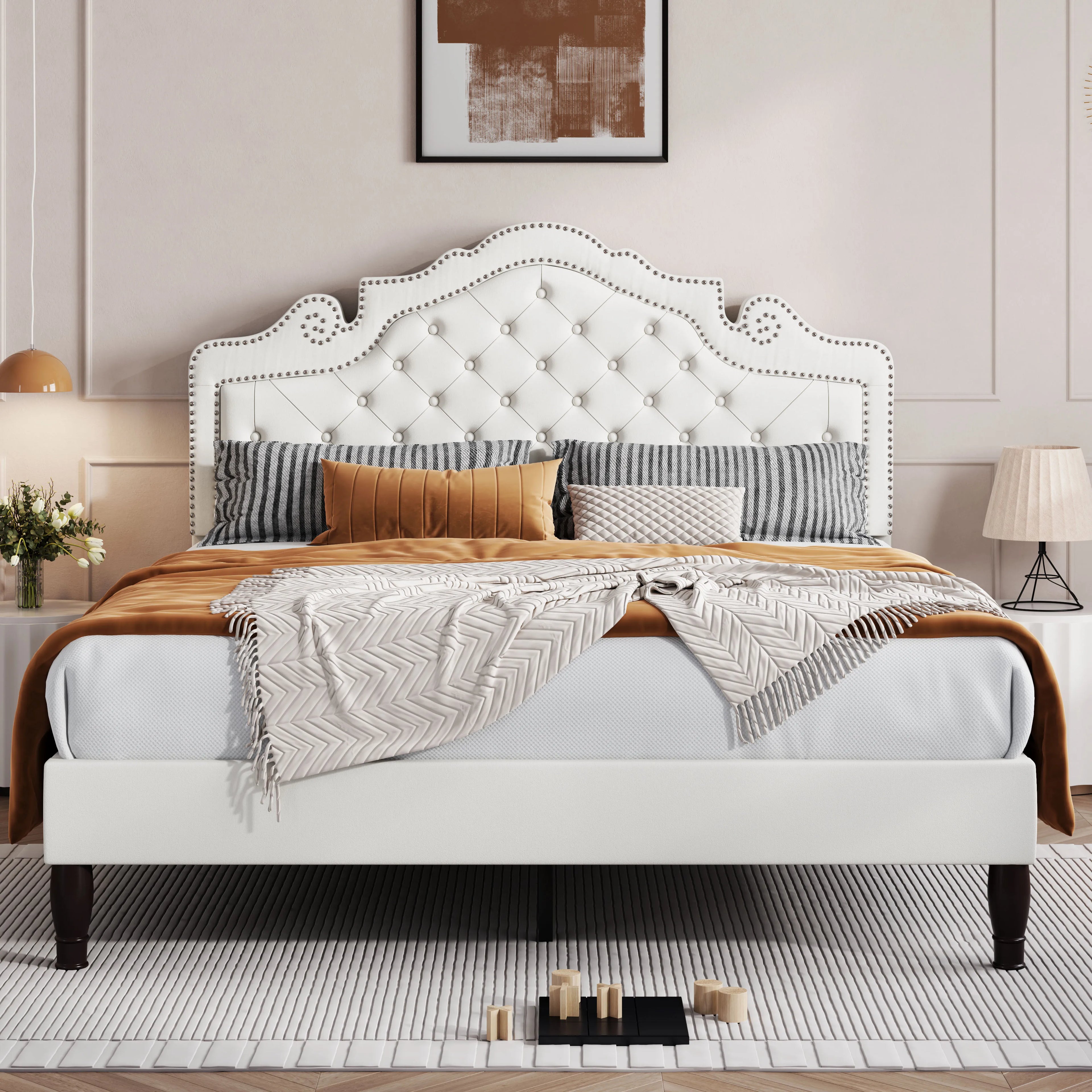 HOOMICH Velvet Tiara Headboard Bed Frame Diamond Button Tufted Platform