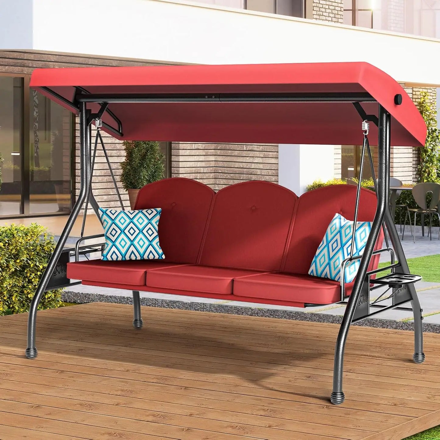 Three Seat Outdoor Patio Swing With Canopy And Convertible Bed