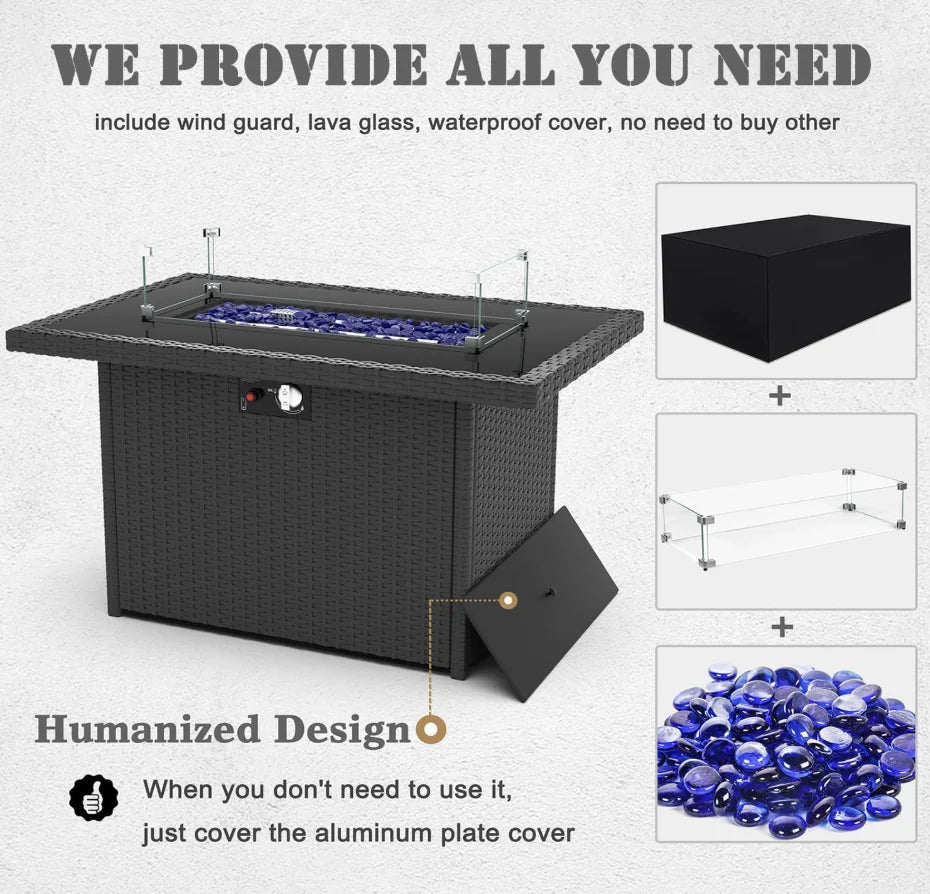 General Use 8 Piece Patio Set 44 Inch Propane Fire Pit