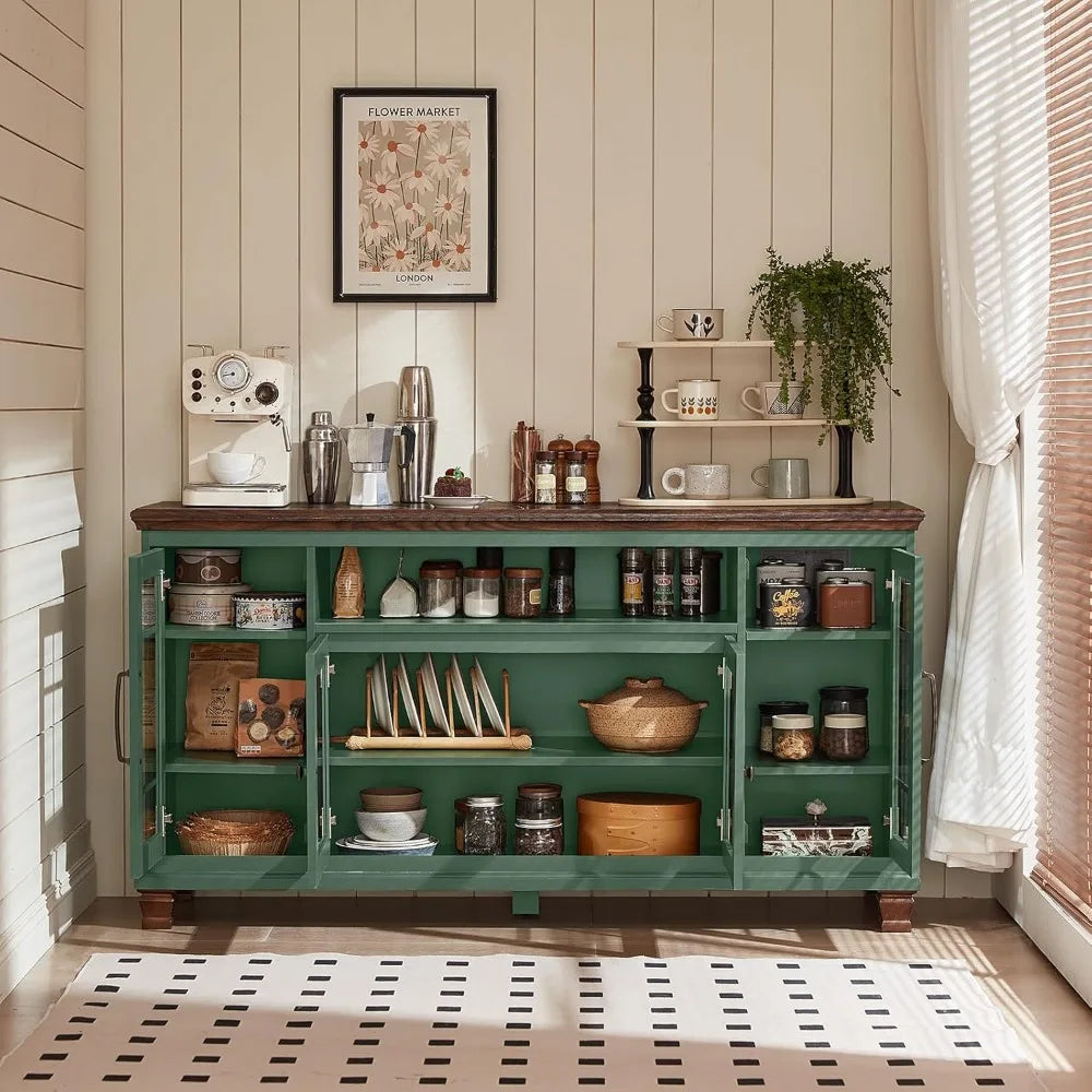 ANGDUO Vintage Farmhouse Sideboard Buffet Cabinet With Glass Doors