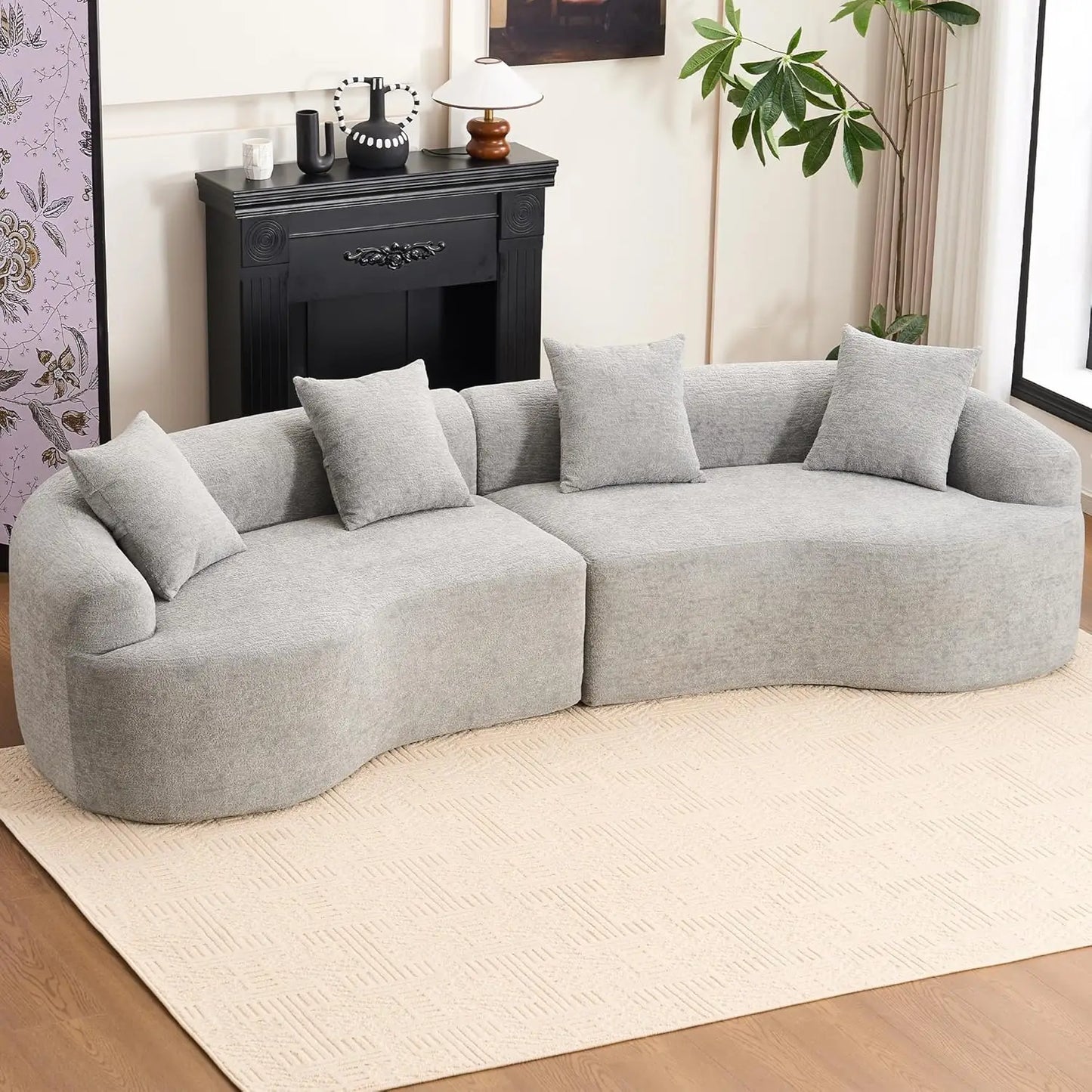 110‘’ Boneless Curved Sofa, Modern Cloud 4-Seater Floor Couch, Minimalist Compression Sofa for Living Room, Customized