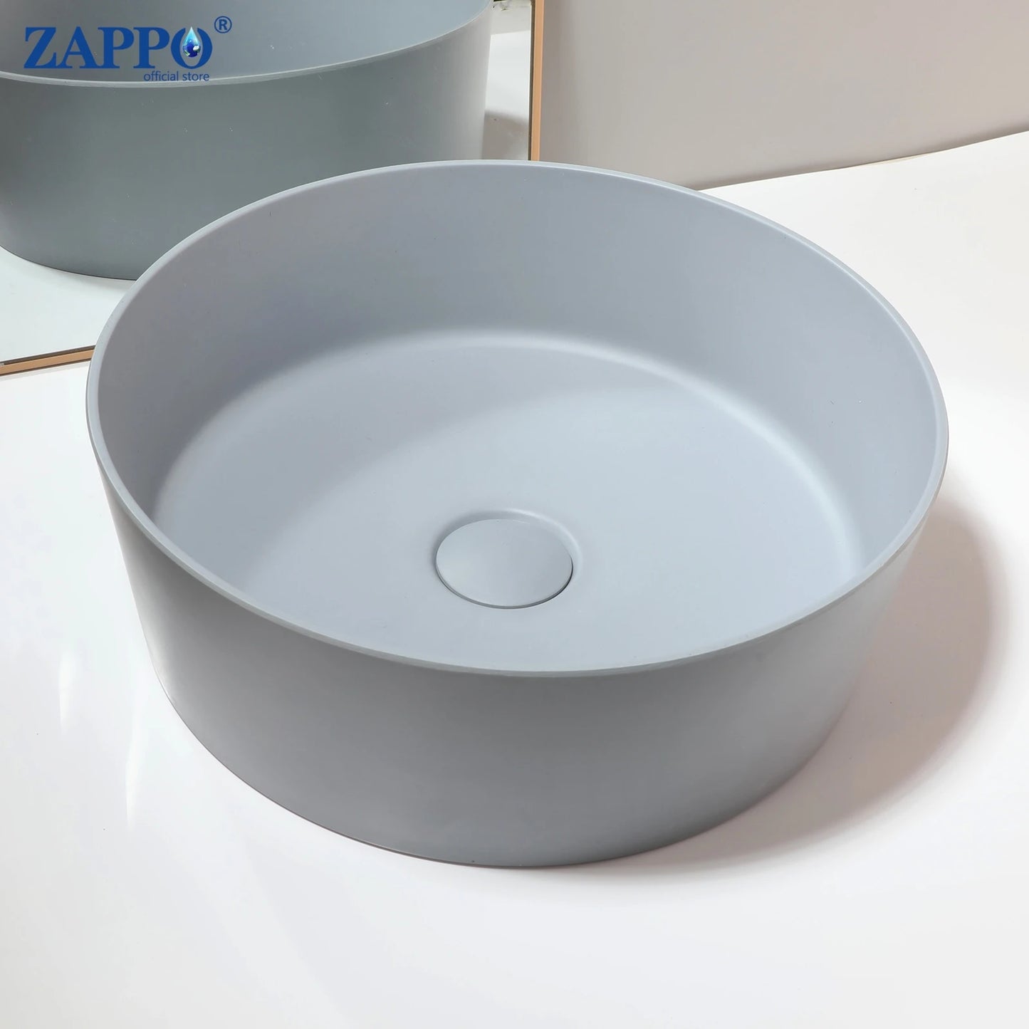 ZAPPO Bathroom Vessel Sink With Drain Bathroom Stone Resin Washbasin Round Above Counter Bowl Sinks for Bar Hotel (No Faucet)
