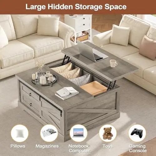 Lift Top Coffee Table With Storage Farmhouse Style