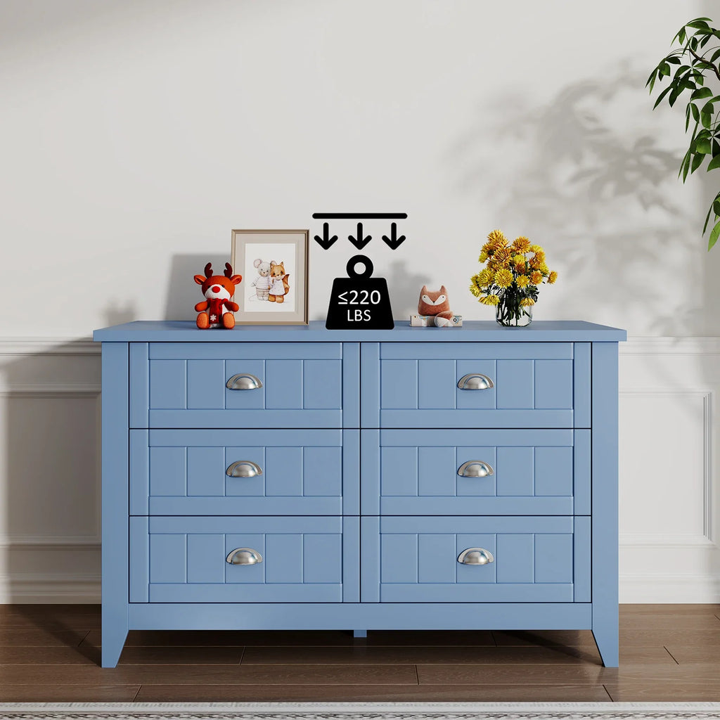 General Use Modern 6 Drawer Wooden Dresser For Bedroom
