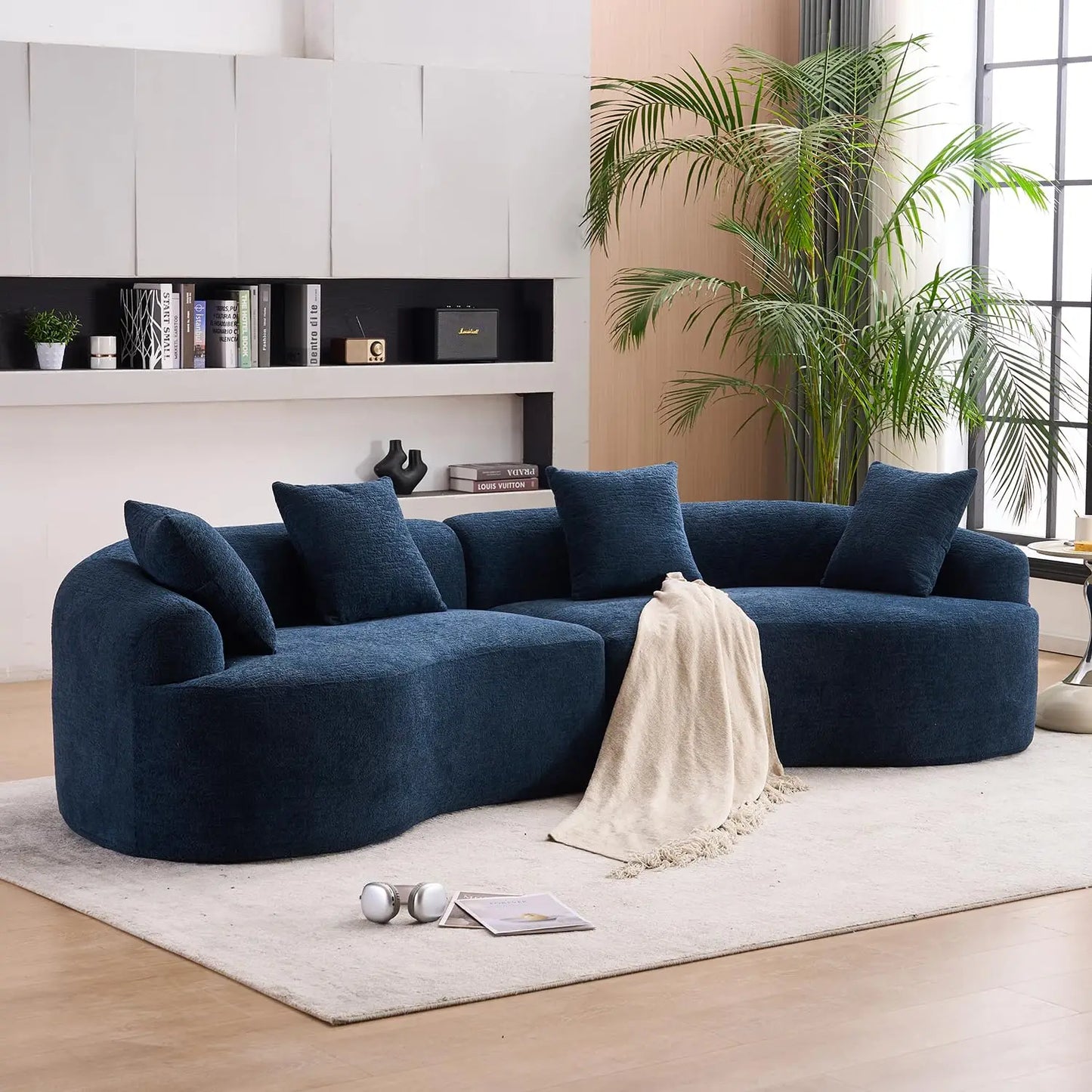 110‘’ Boneless Curved Sofa, Modern Cloud 4-Seater Floor Couch, Minimalist Compression Sofa for Living Room, Customized