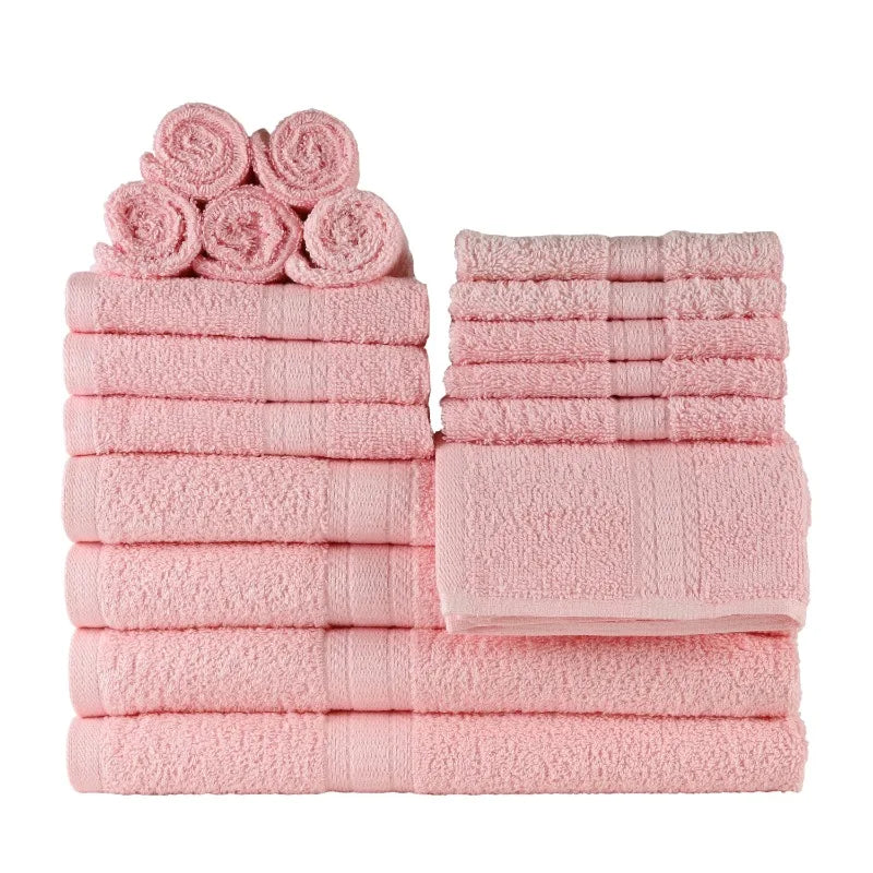 18-Piece 100% Cotton Towel Set, 4 Bath Towels, 4 Hand Towels, and 10 Face Towels, Soft and Super Absorbent