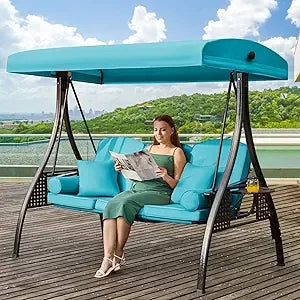 Steel Outdoor Three Seat Porch Swing With Adjustable Canopy