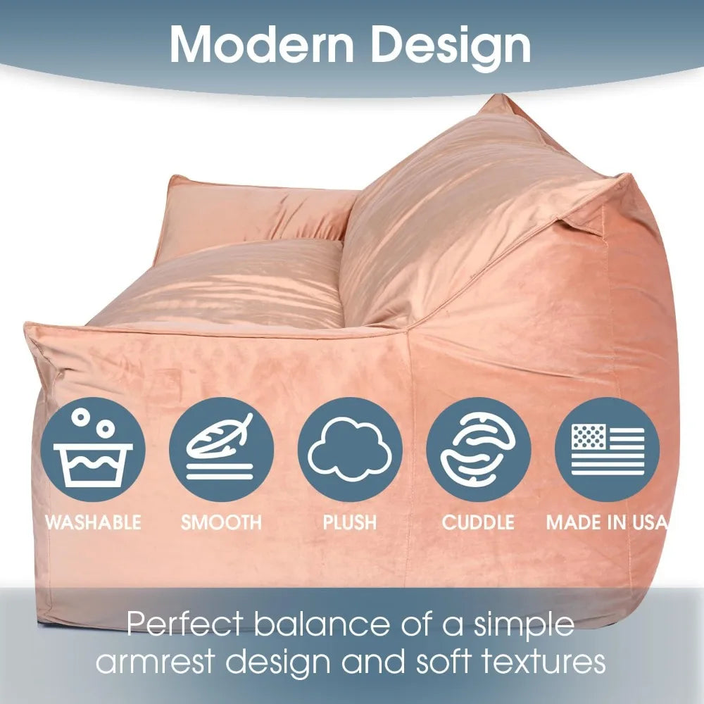 Pink Foam Bean Bag Sofa with Armrests, High-Density Foam Reading Lounge Chair