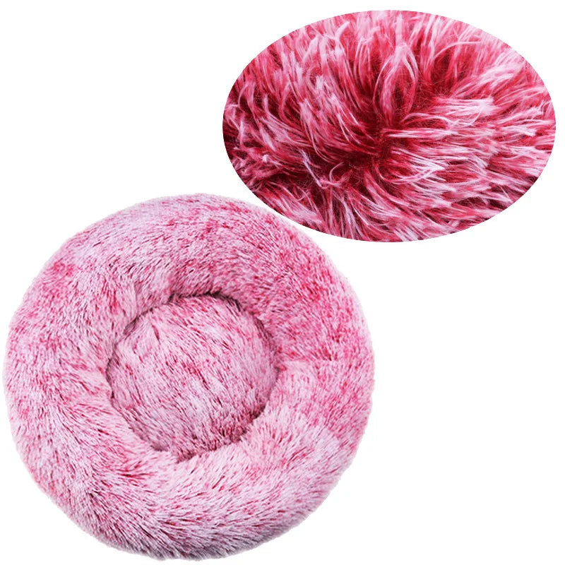 Round Plush Pet Bed For Dogs Fleece Comfort Warm Cozy
