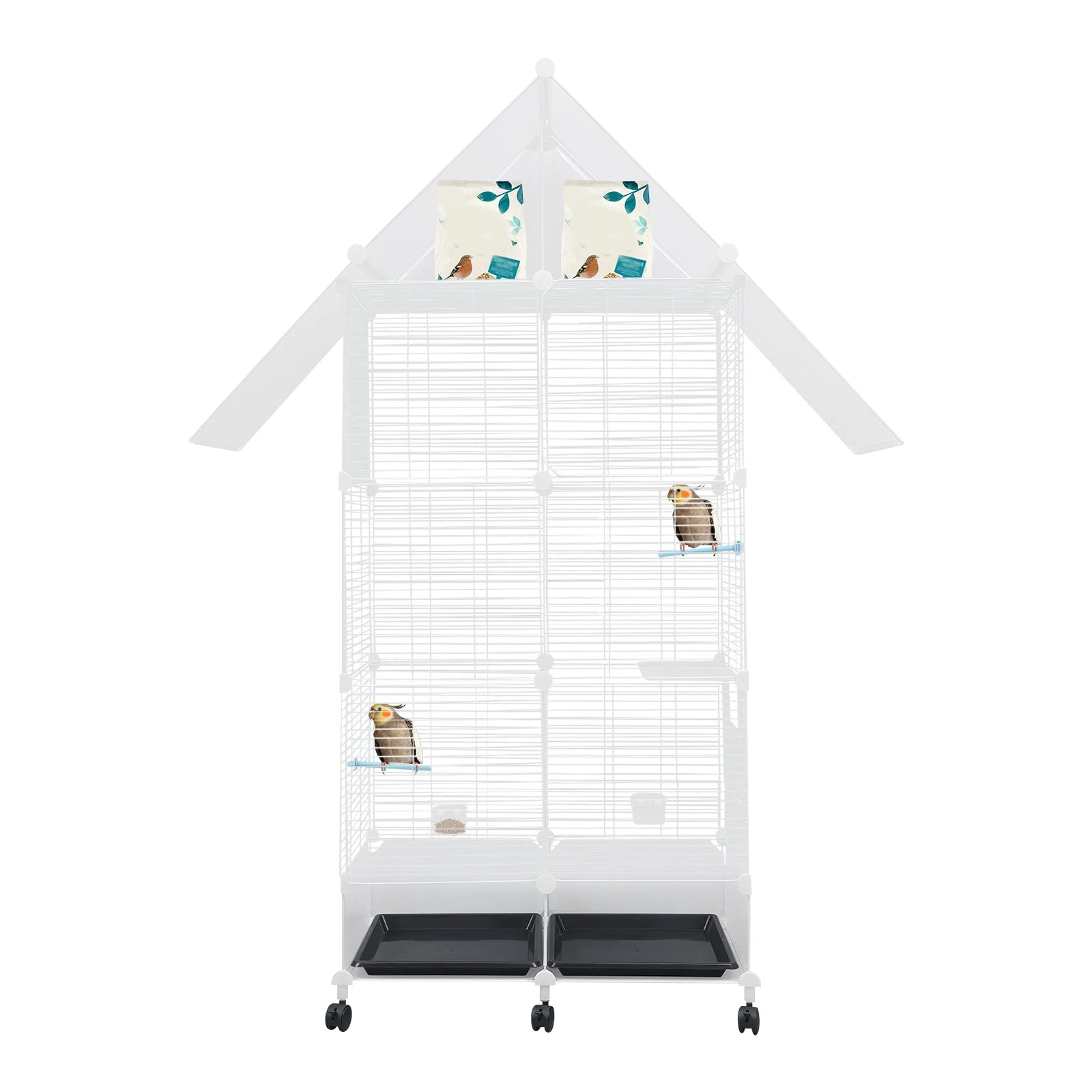 Large Bird Cage With Wheels Perches And Feeding Doors