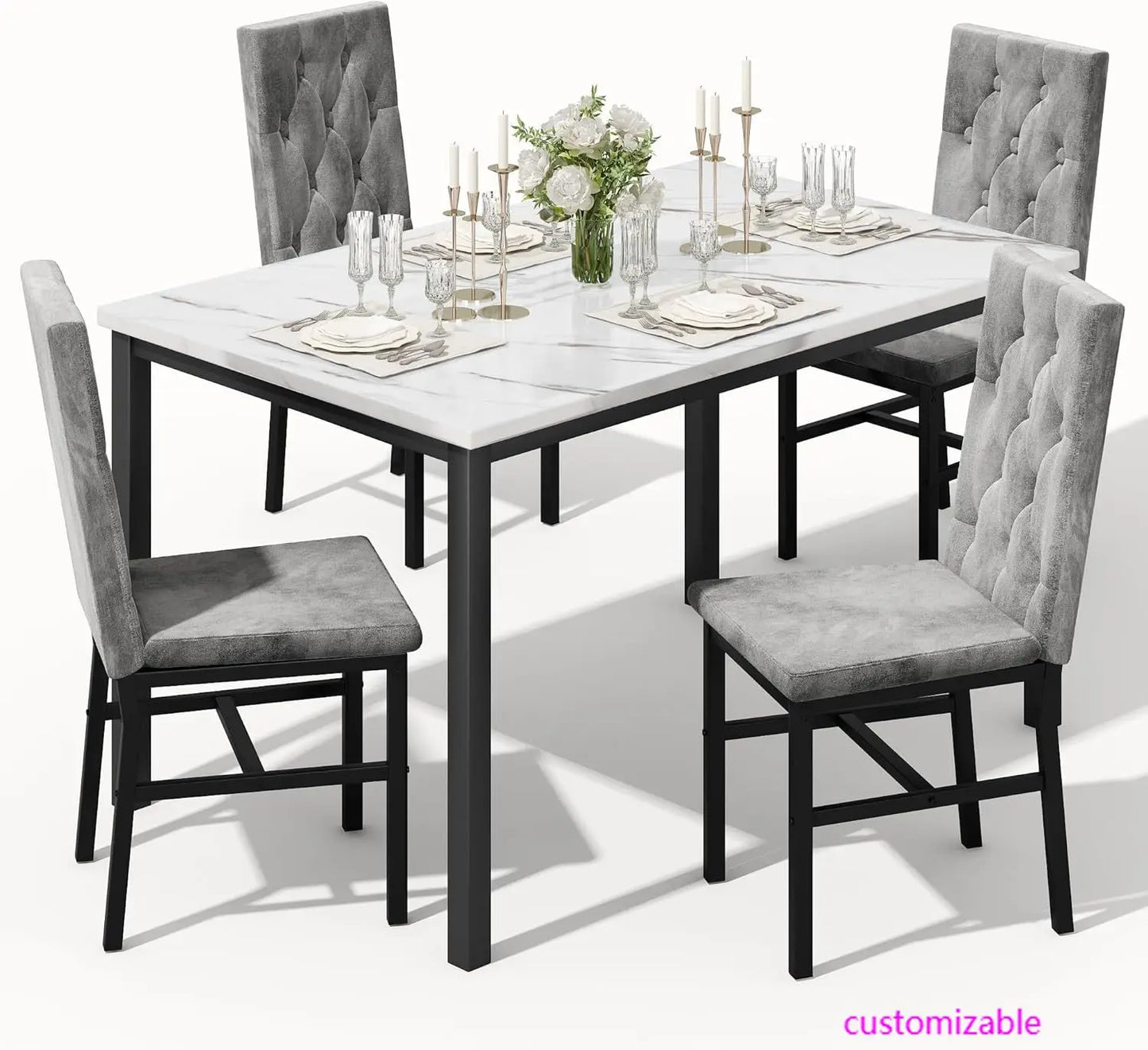 Hooseng Dining Table Set For 4 Faux Marble Kitchen Chairs