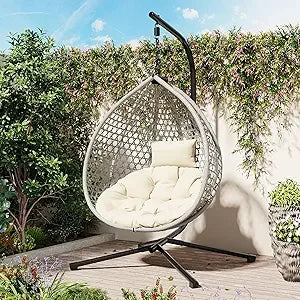 DOONELITH Egg Chair With Stand Outdoor Patio Wicker Swing
