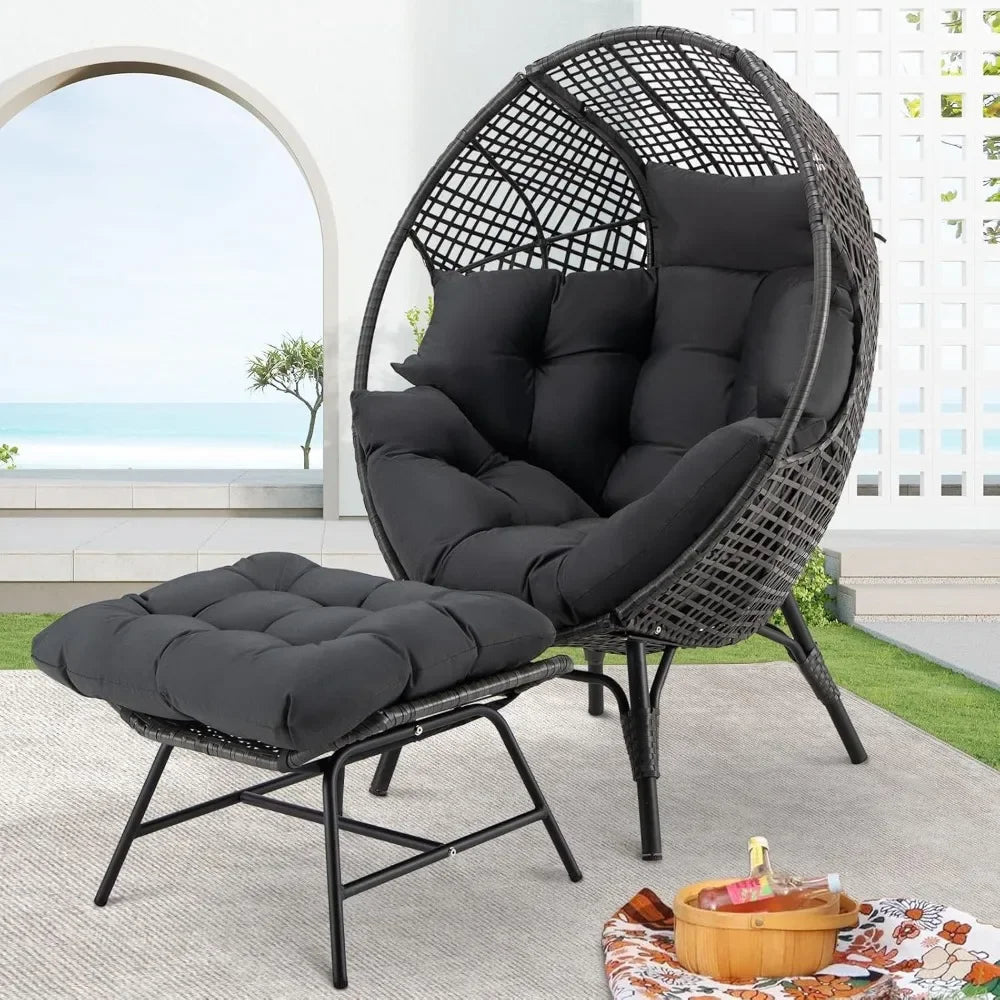 Guangbai Patio Egg Chair Ottoman Indoor Outdoor Lounge