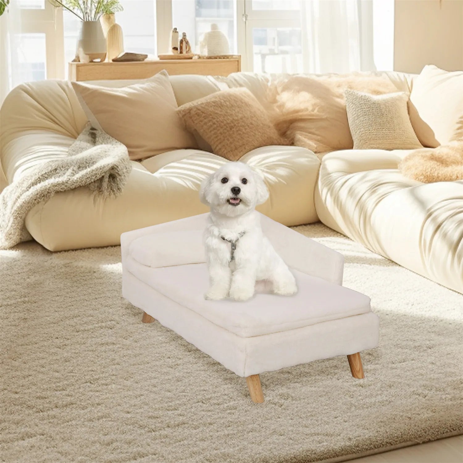 BINGOPAW Elevated Nordic Pet Bed With Wood Legs Waterproof Pad