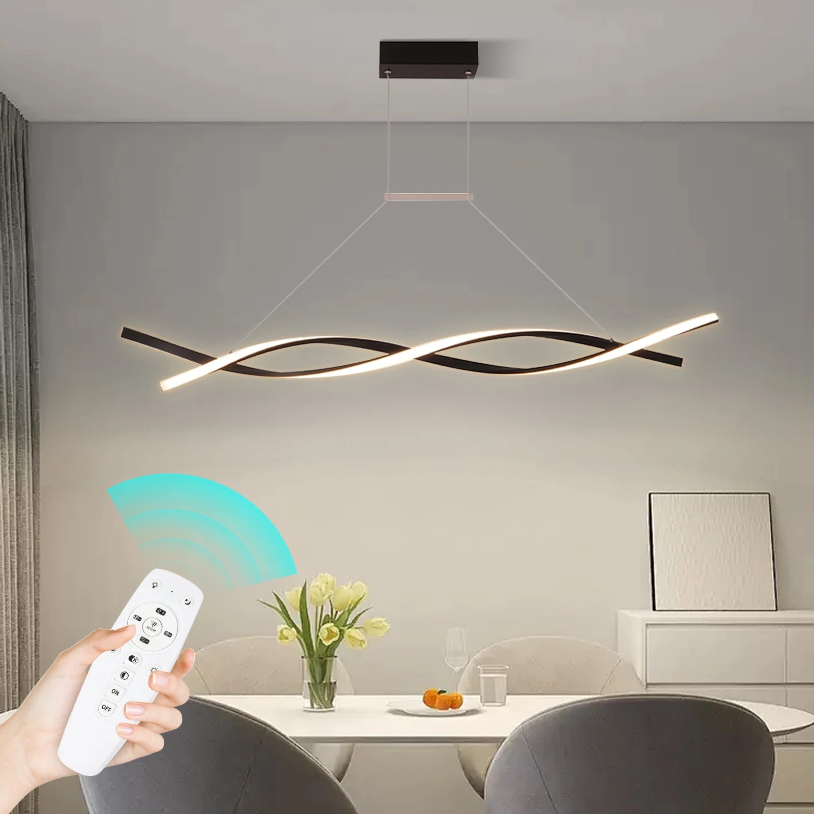 Modern Pendant Light With Remote For Bedrooms, 3 Lighting Modes