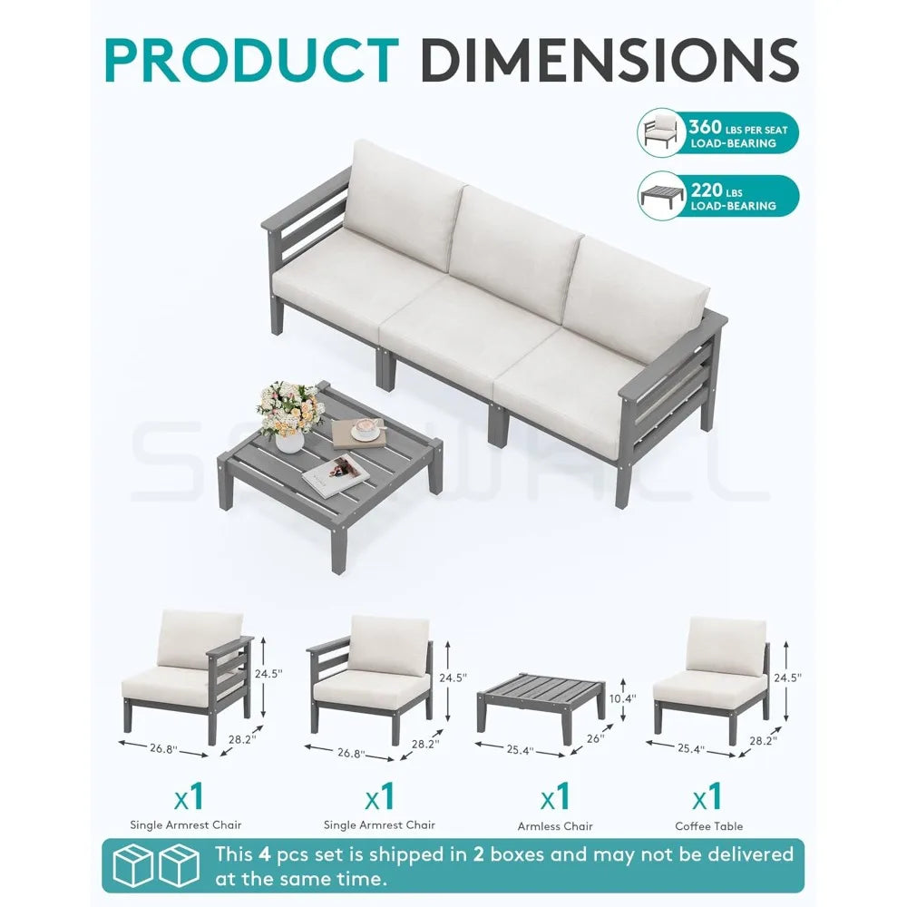 HDPE Outdoor Patio Furniture Set 4 Pieces Sofa Coffee Table