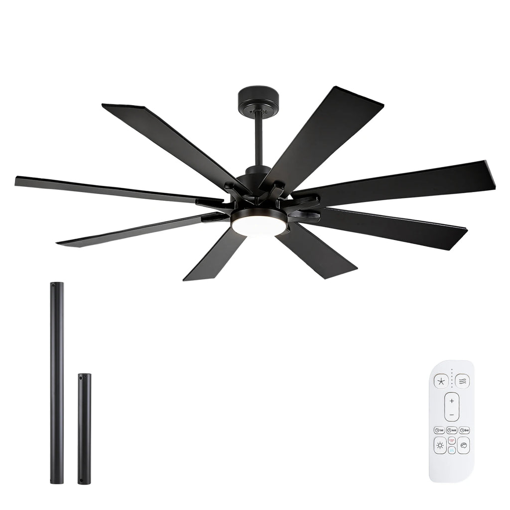 62/72-inch Industrial Ceiling Fan with Light 8 Blades Noiseless Reversible DC Motor High CFM Fan for Workshop Patios Bedroom