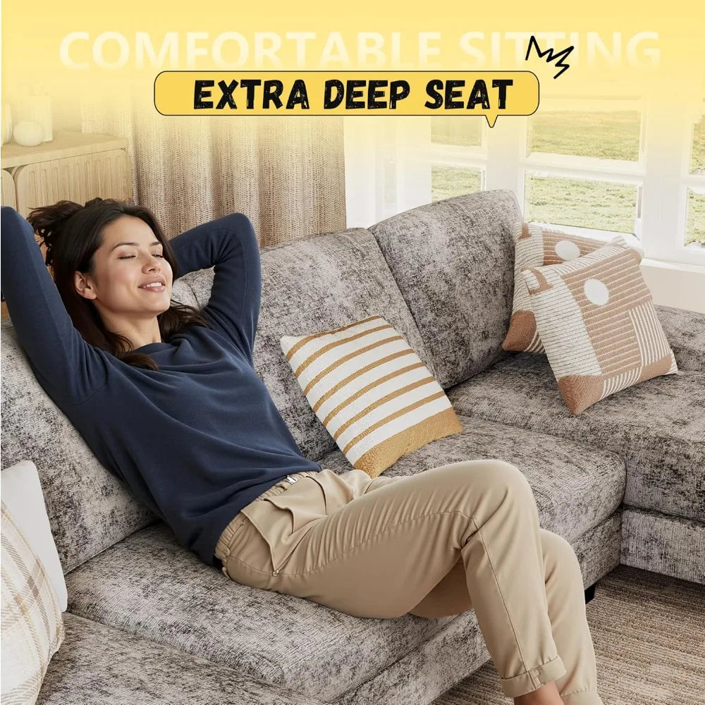 LZJV Chenille Sectional Sofa With Removable Pillows for Living Room