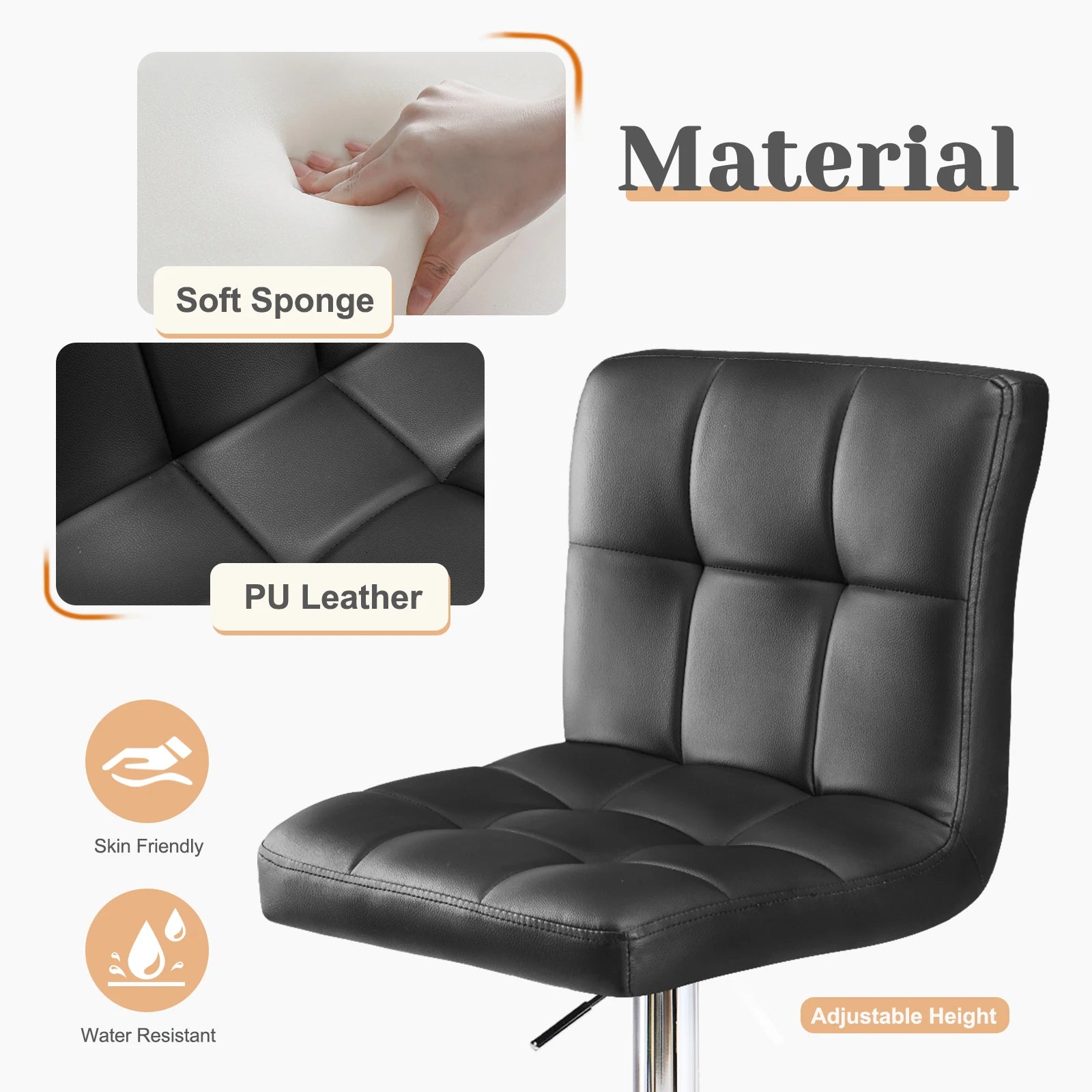 JHK PU Leather Bar Stools Set Of 2 Comfortable Upholstered