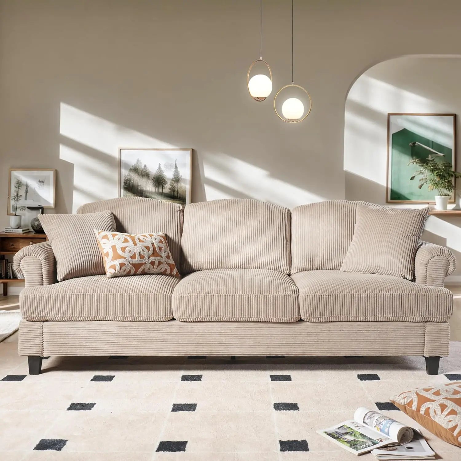 3 Seater Sofa Couch with Deep Seat,91" Comfy Cloud Couches for Living Room,Mid Century Modern Upholstered Sofa with Armrests