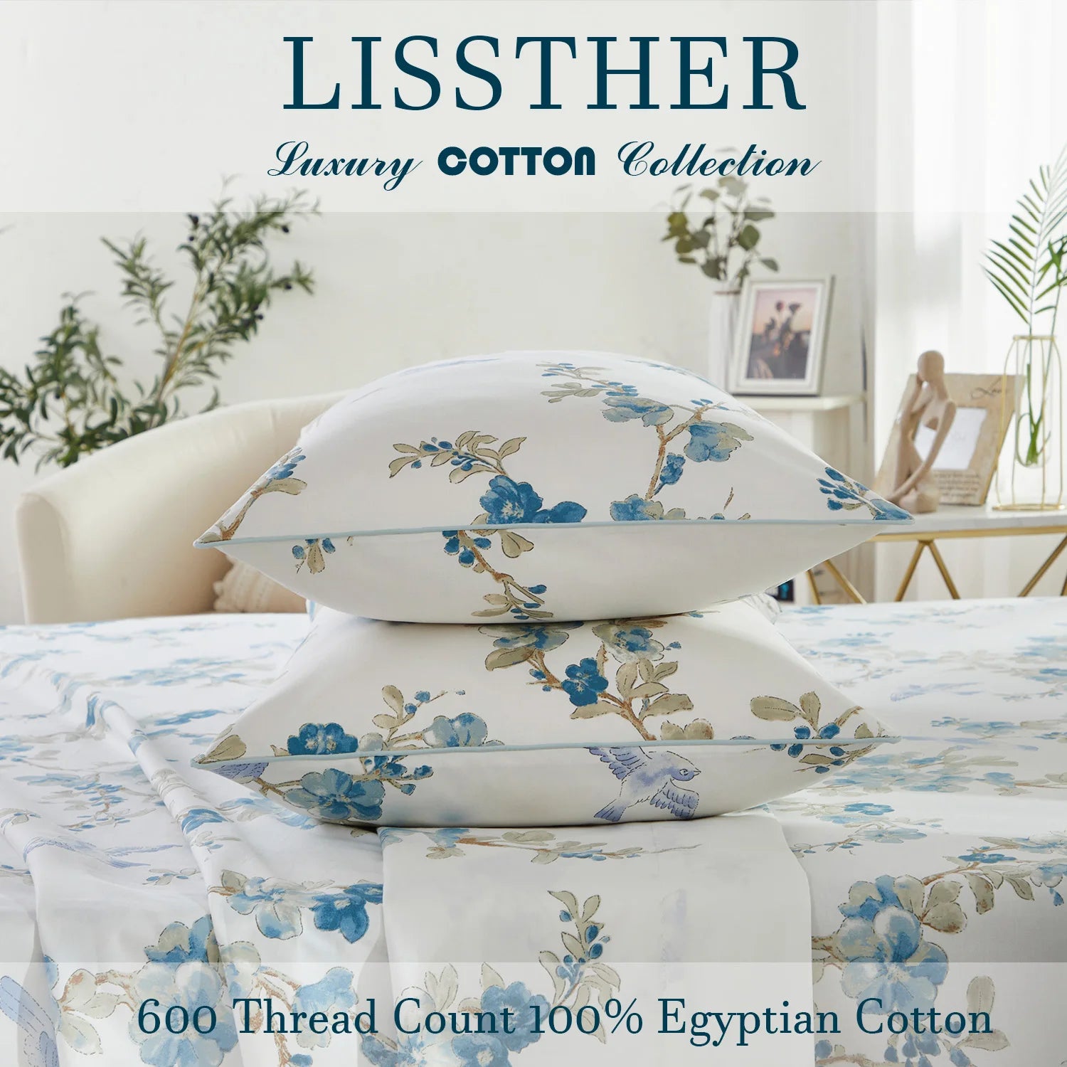 LISSTHERCN 600TC Egyptian Cotton Duvet Cover Set Three Piece