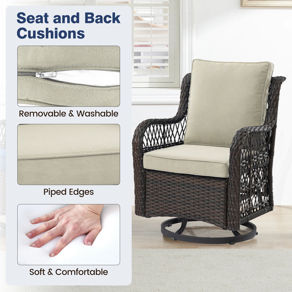 HobbyLane Outdoor Wicker Swivel Chair Set With Rattan Side Table