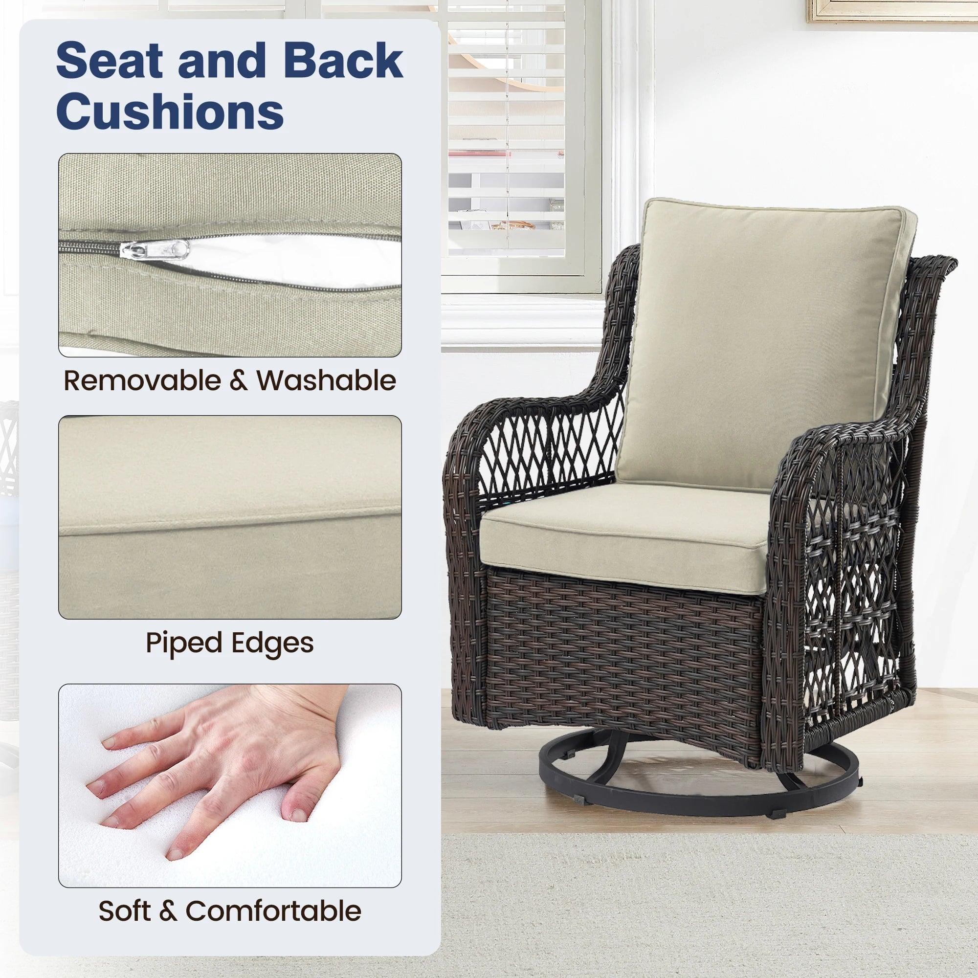 HobbyLane Outdoor Wicker Swivel Chair Set With Rattan Side Table