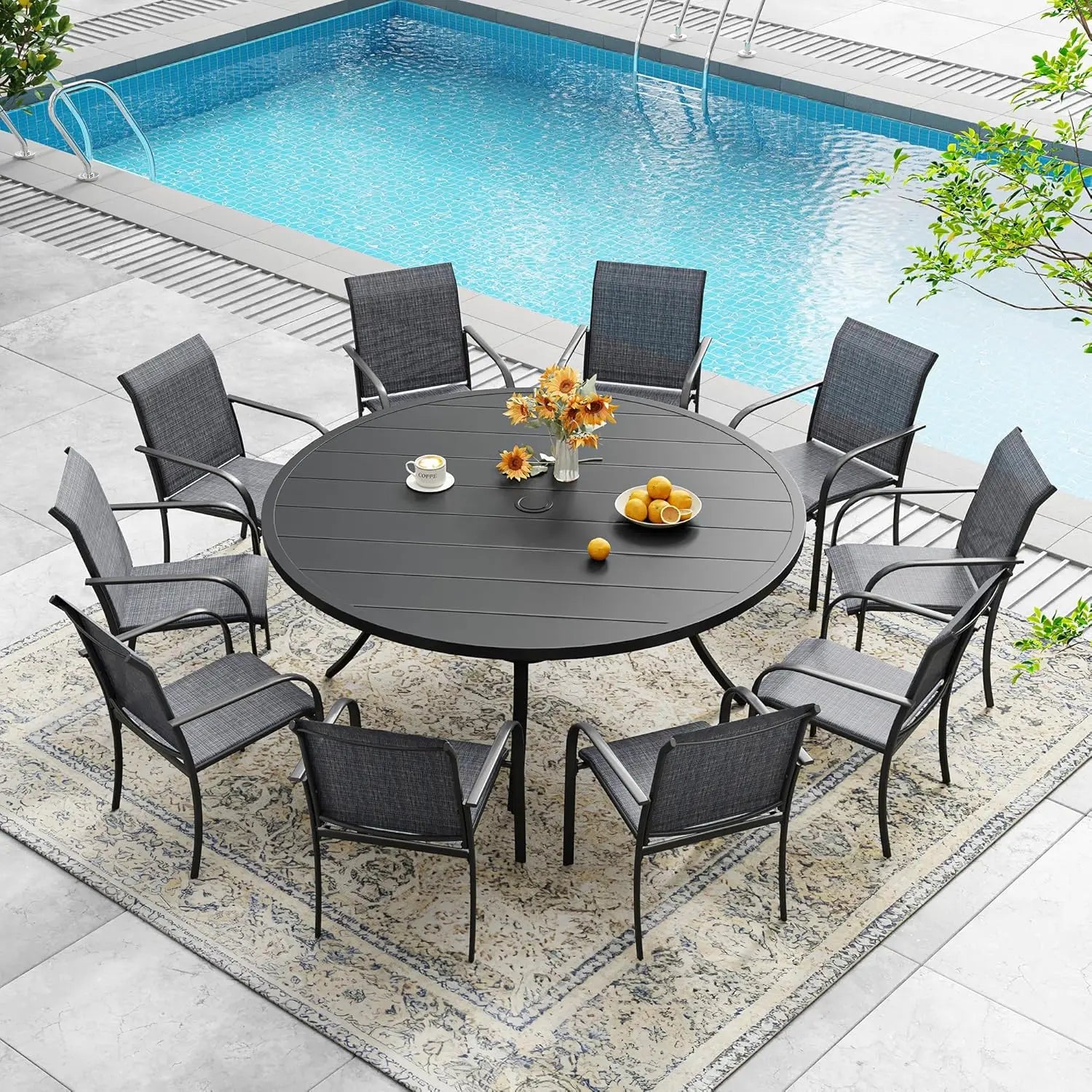 Sandshell Outdoor Patio Dining Set With Round Metal Table And Chairs