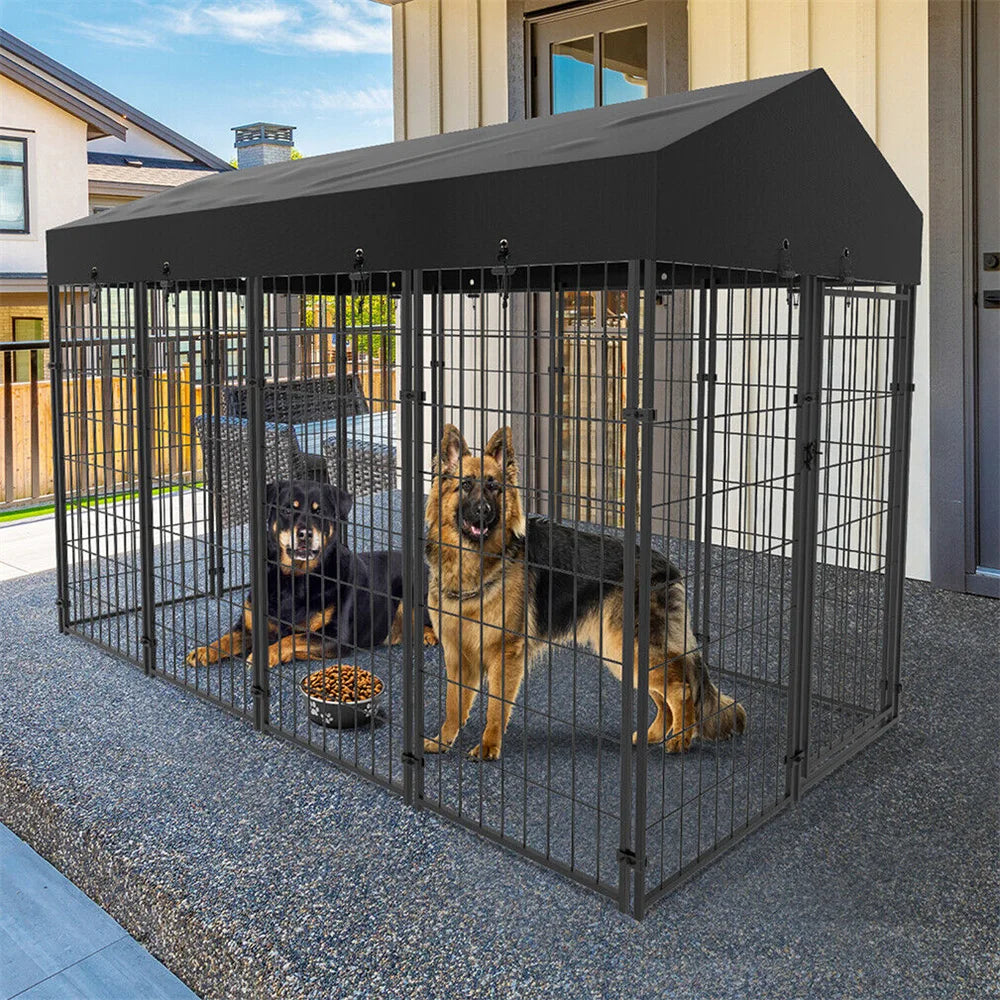BORWARTH Dog Kennel Welded Metal Playpen With Roof Cover