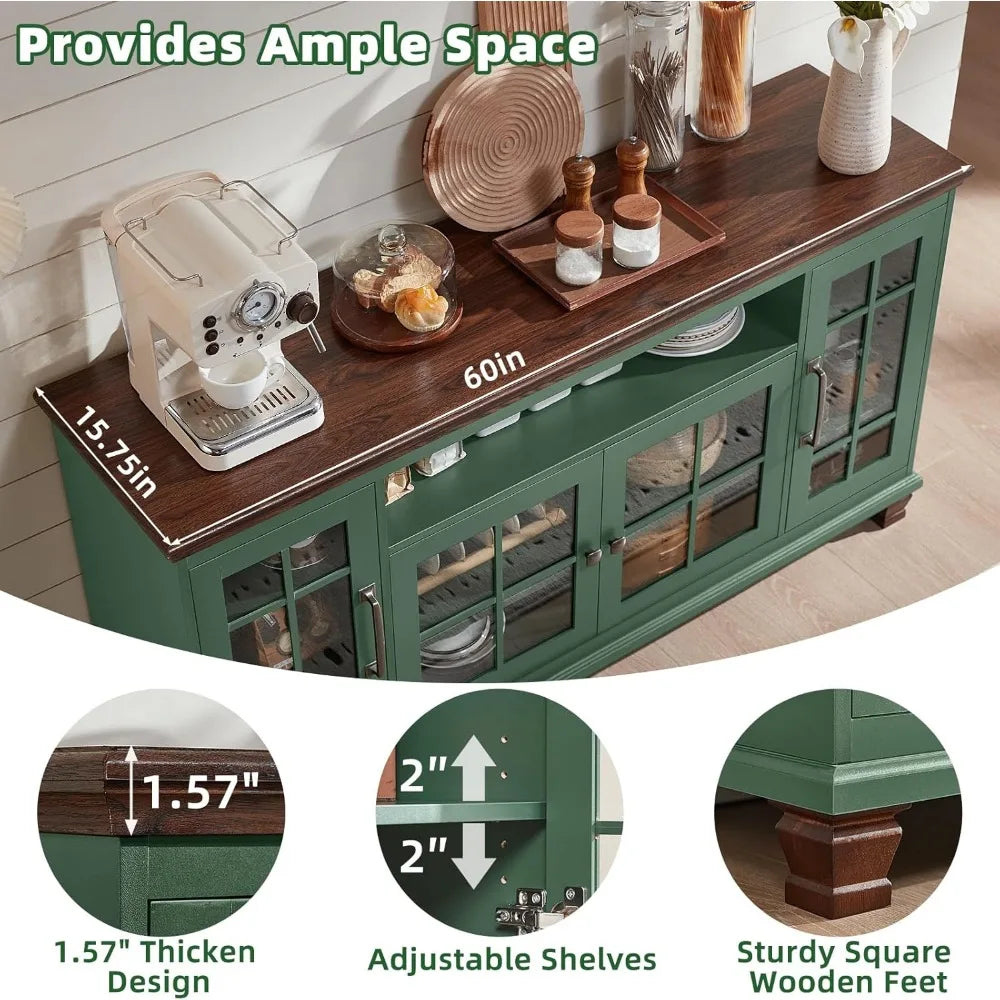 ANGDUO Vintage Farmhouse Sideboard Buffet Cabinet With Glass Doors