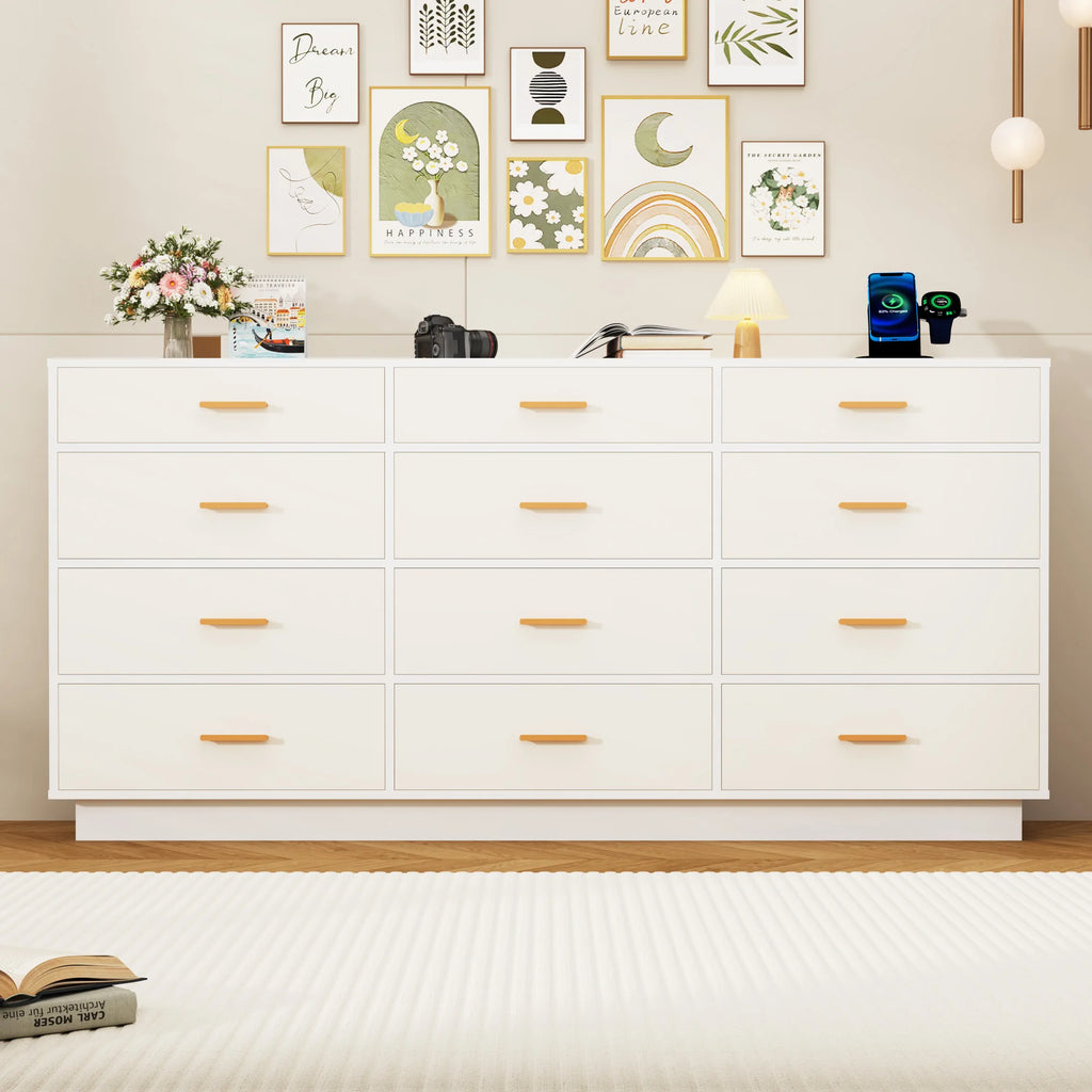 QiaoShiRen Modern Chest Of Drawers With Power Outlets LED