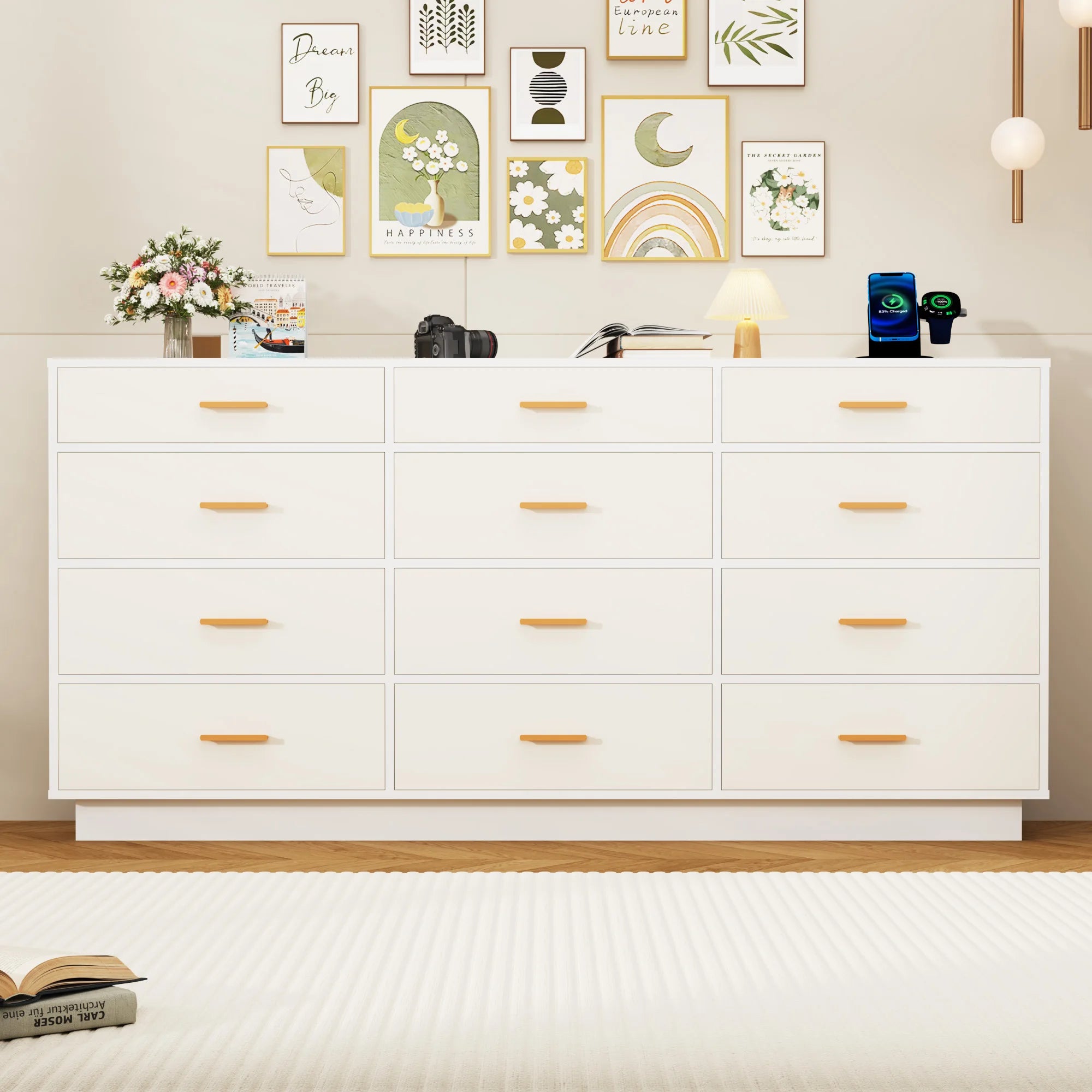 QiaoShiRen Modern Chest Of Drawers With Power Outlets LED