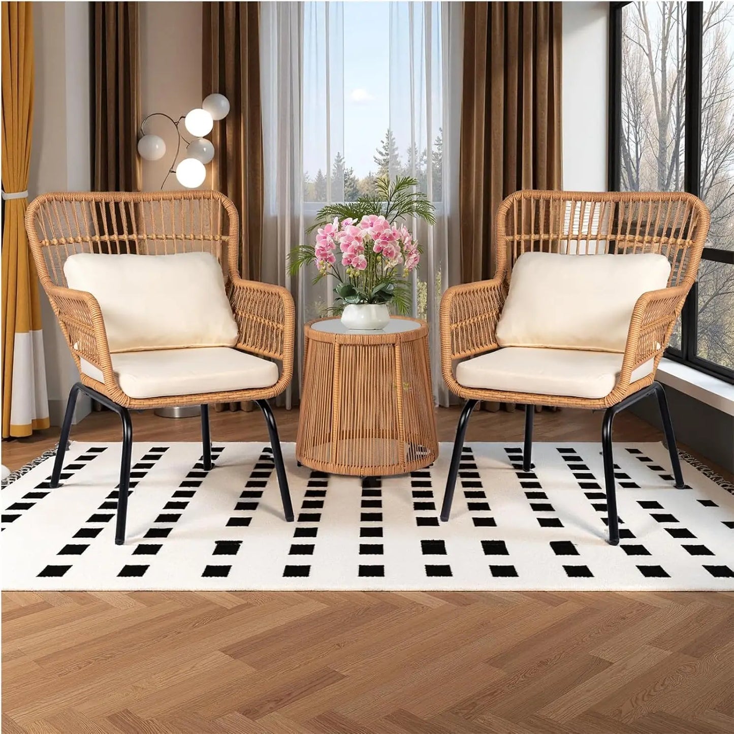 Outdoor Wicker Bistro Set Patio Conversation Set With Glass Table