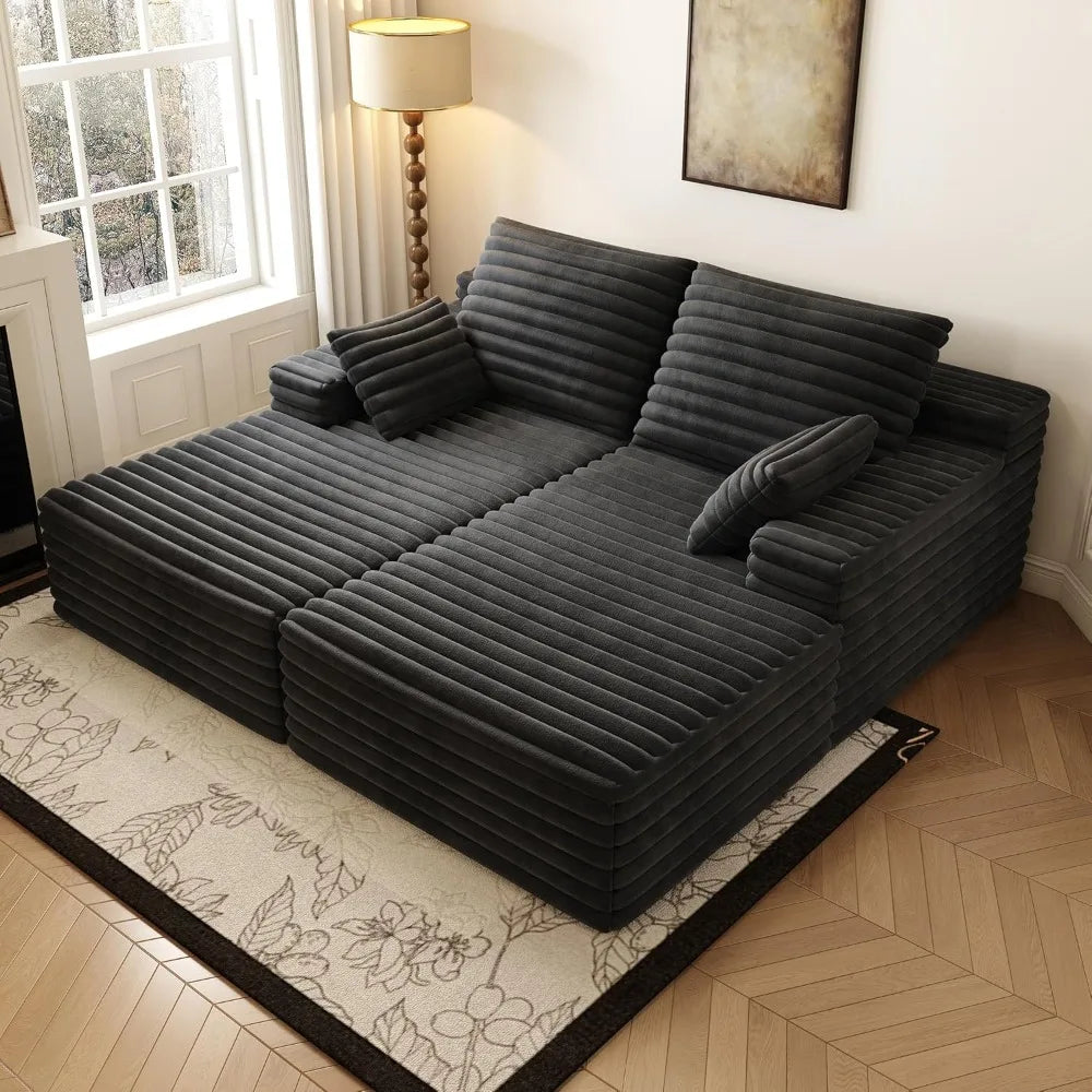 Modern Co Velvet Double Lounge Chaise Sofa Bed No Assembly