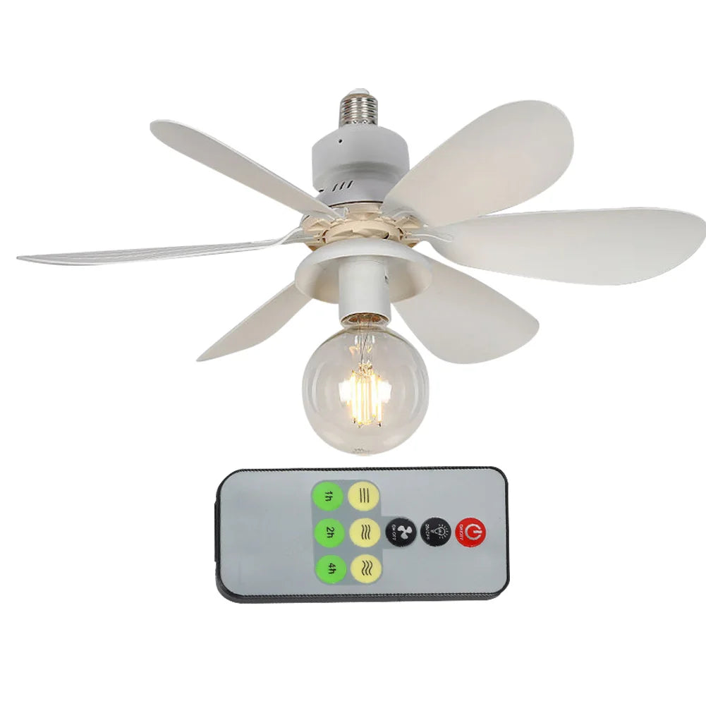 E27 Socket Fan LED Light E27 Base 52cm Modern LED Ceiling Fan Remote Control Chandelier Ceiling Fan 3 Speeds for Bedroom Kitchen