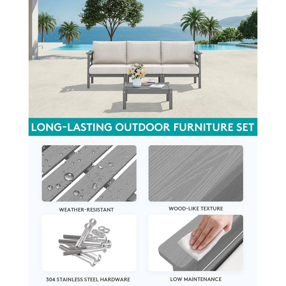 HDPE Outdoor Patio Furniture Set 4 Pieces Sofa Coffee Table