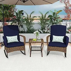 Patio Furniture Set With Outdoor Rocking Chairs And Rattan Coffee Table Weather Resistant