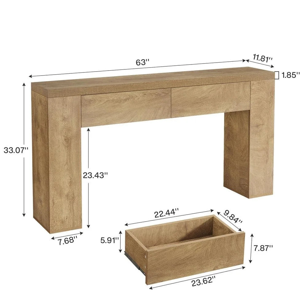 Wood Console Table With Two Drawers And Sturdy Pedestal