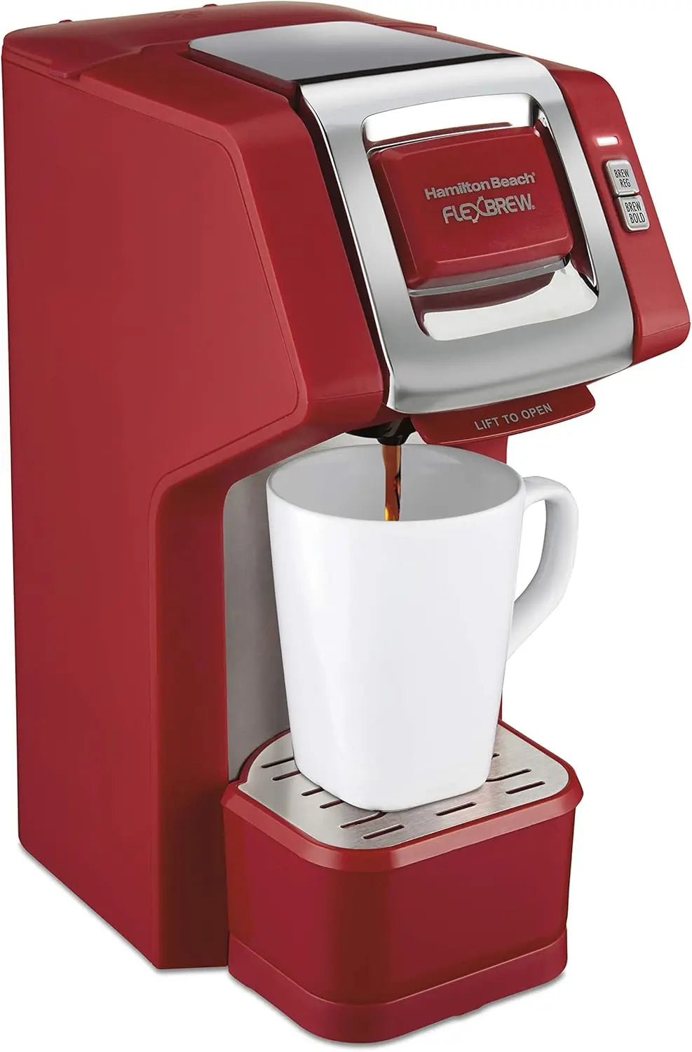 49945 FlexBrew Single-Serve Coffee Maker Compatible with Pod Packs and Grounds, 1 Cup, Red