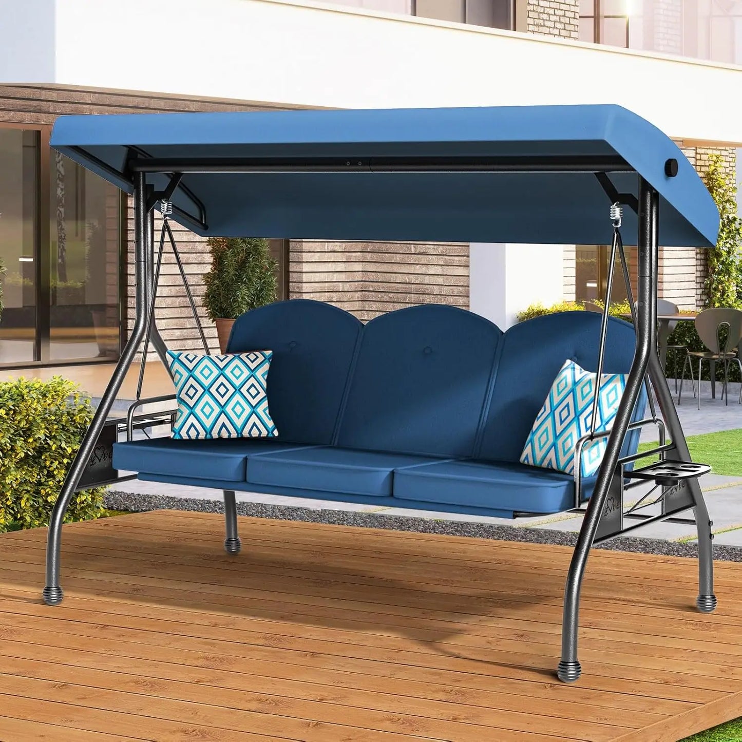 Three Seat Outdoor Patio Swing With Canopy And Convertible Bed
