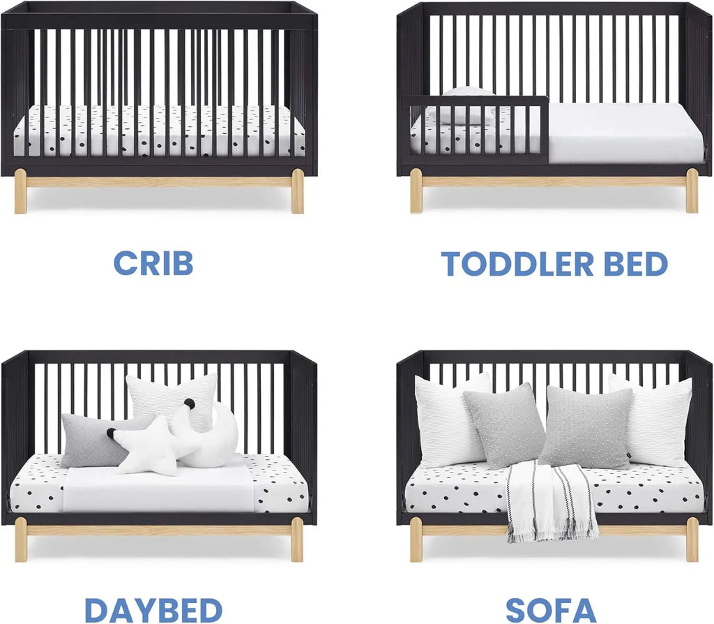 Poppy 4-in-1 Convertible Crib Adjustable Wood Baby Nursery Furniture