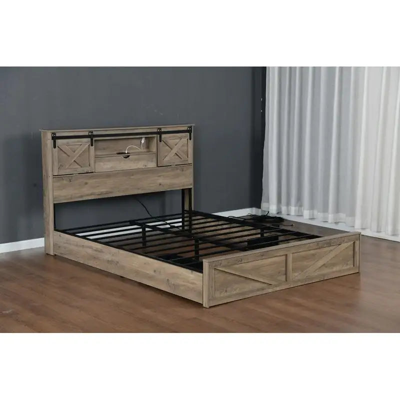 Sichuan CN Farmhouse Bed Frame With LED Lights And Drawers
