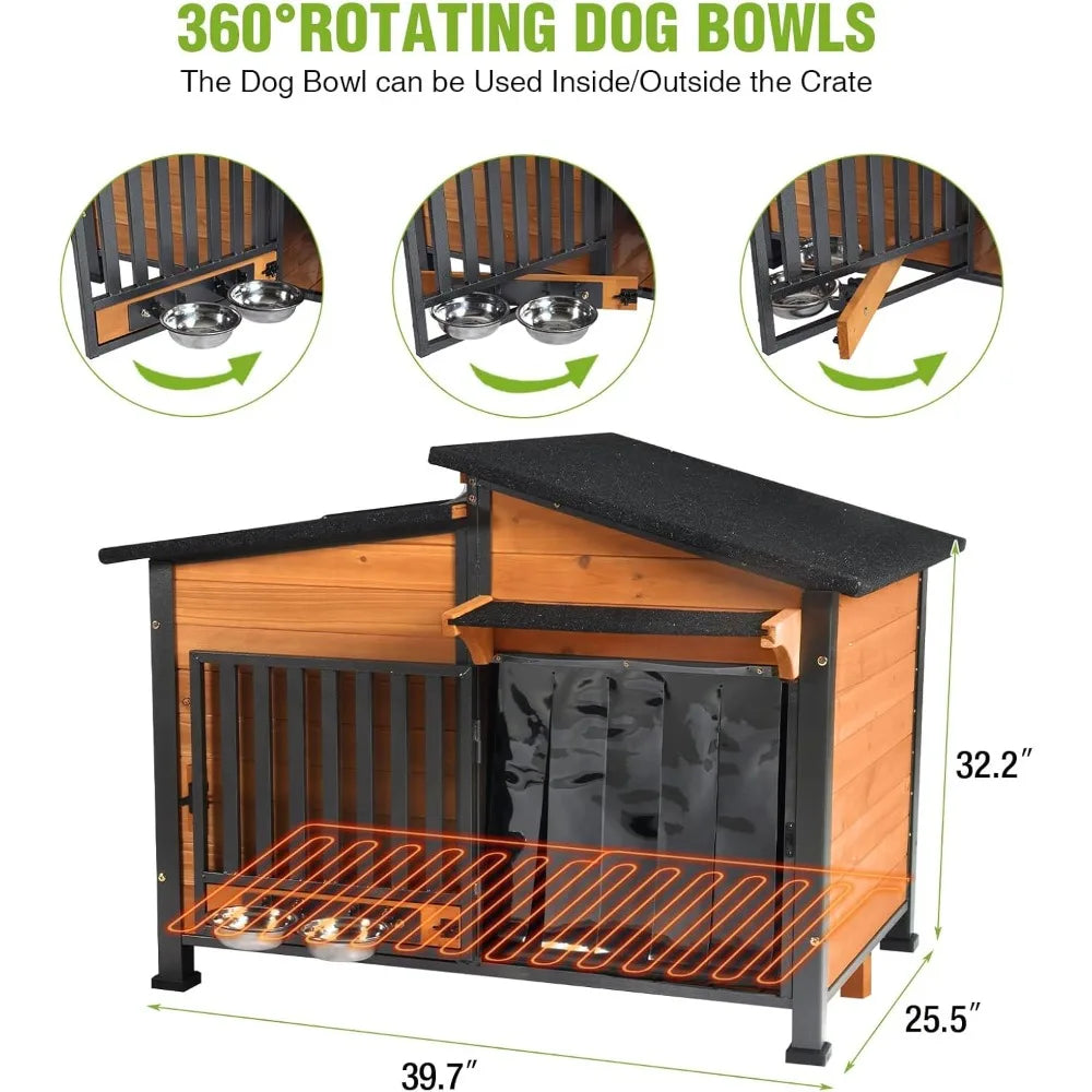 Insulated Outdoor Heated Dog House With Heating Pad And Weatherproof Shelter