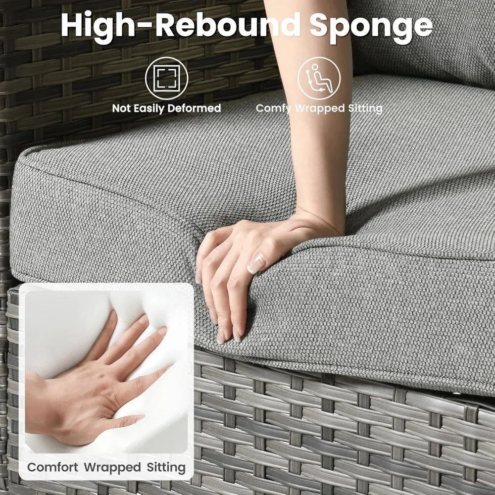 Ovios Patio Wicker Sofa Set With Swivel Chairs Cushions