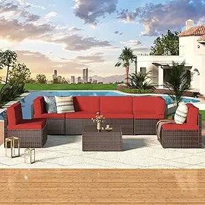 U-MAX 7 Piece Outdoor Patio Furniture Set Rattan Wicker
