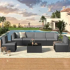 U-MAX 7 Piece Outdoor Patio Furniture Set Rattan Wicker