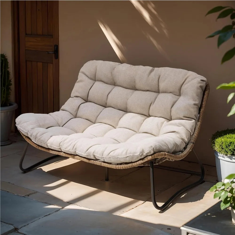 HUANZHUANG Outdoor Loveseat Boho Rattan Patio Couch